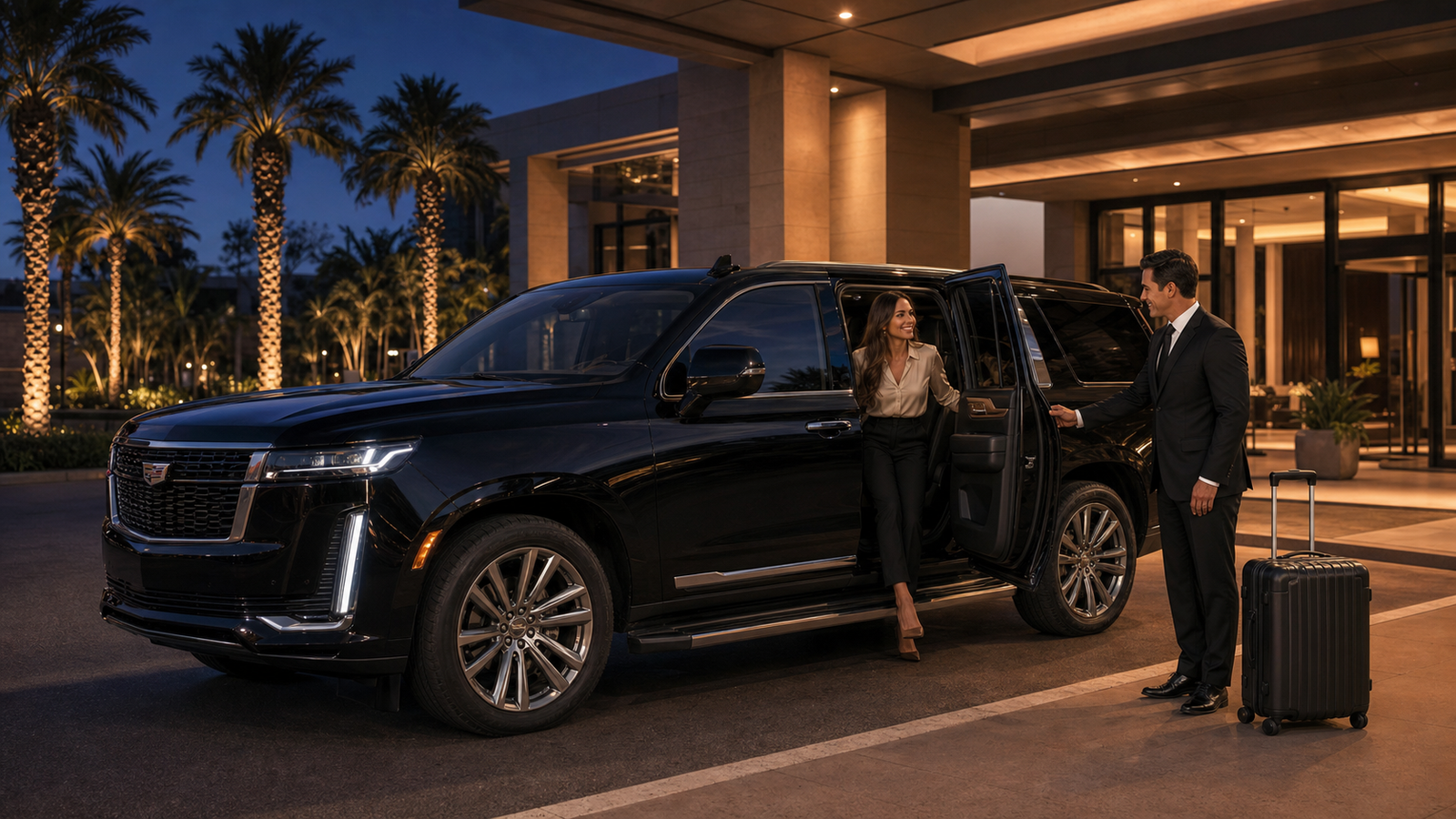 Chauffeur assisting a passenger at a luxury Los Angeles hotel