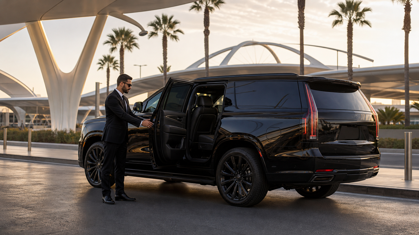 Professional chauffeur welcoming a passenger at LAX