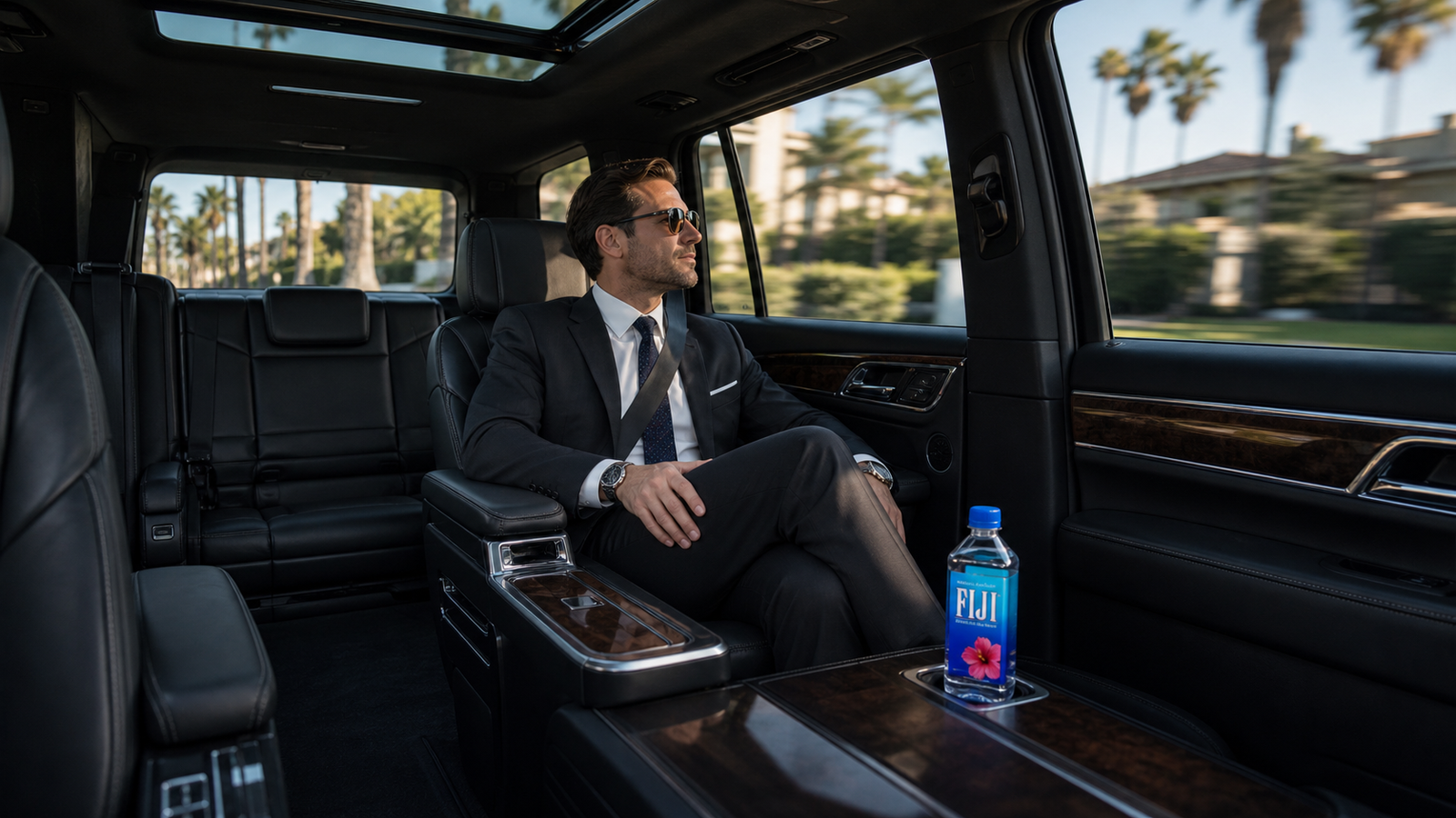 Passenger enjoying a smooth luxury ride through Los Angeles